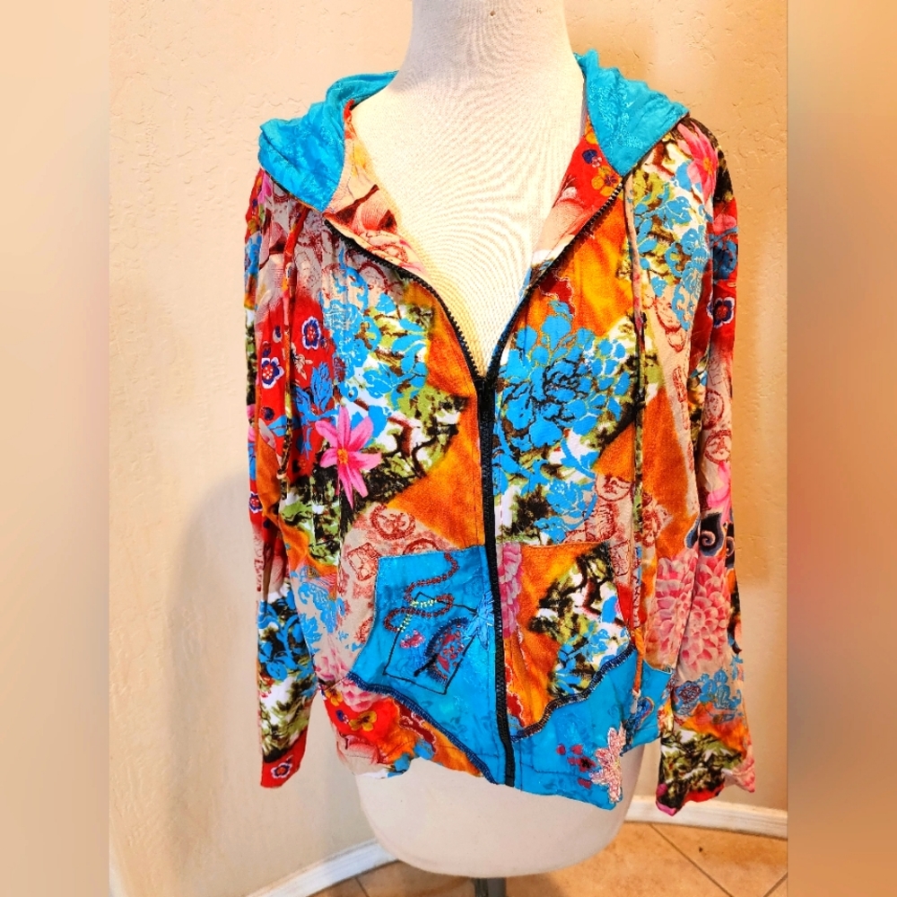 Vanity Collection Indonesia beaded sequin Zip Up hoody jacket XL